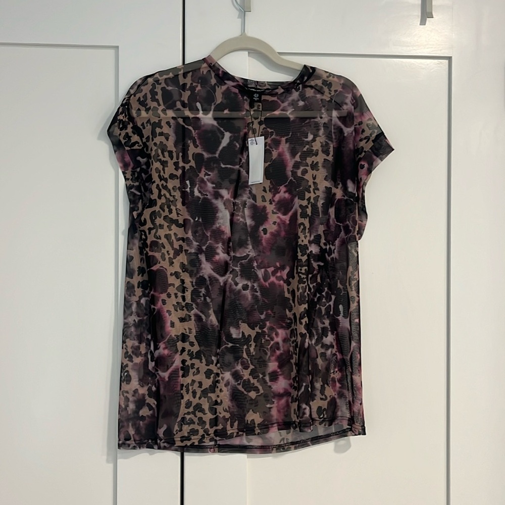 See-through leopard shirt with pink accents, Ari, uncomfortable, brand new!